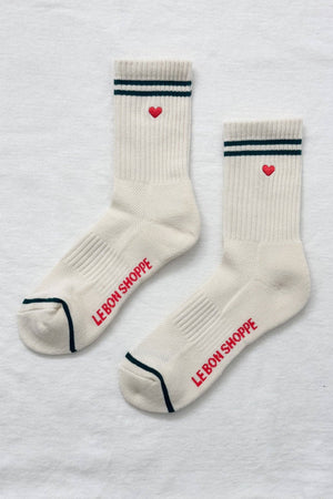 Embroidered Boyfriend Socks : Parchment + Heart