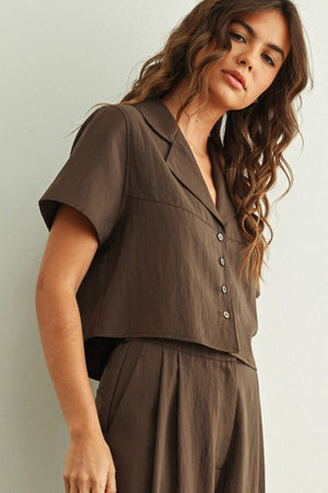 Mae Button Down Blouse - Chocolate Brown