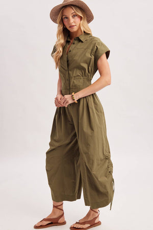 Button Down Jumpsuit - Olive