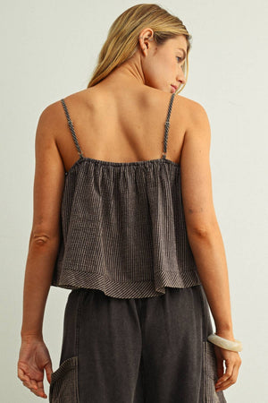 Striped Babydoll Crop Cami - Black