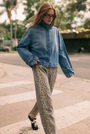 Leopard Print Barrel-Leg Pants