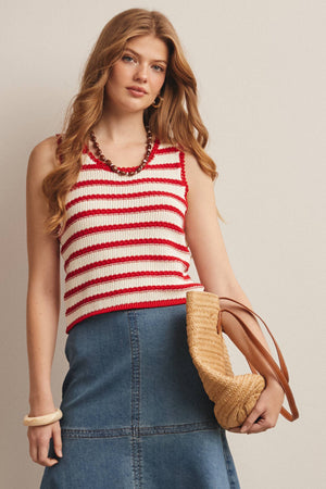 Striped Crochet Knit Tank - Green