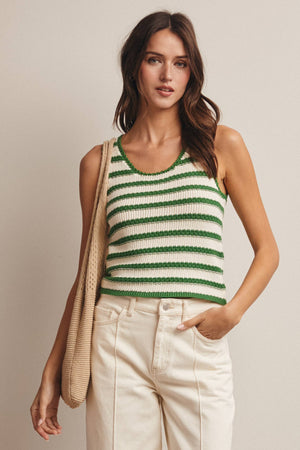 Striped Crochet Knit Tank - Green