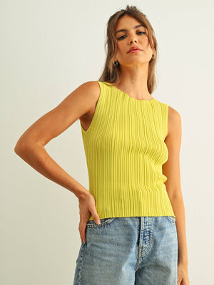 Sunshine Viscose Ribbed Knitted Top - Lemon