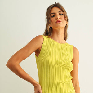 Sunshine Viscose Ribbed Knitted Top - Lemon