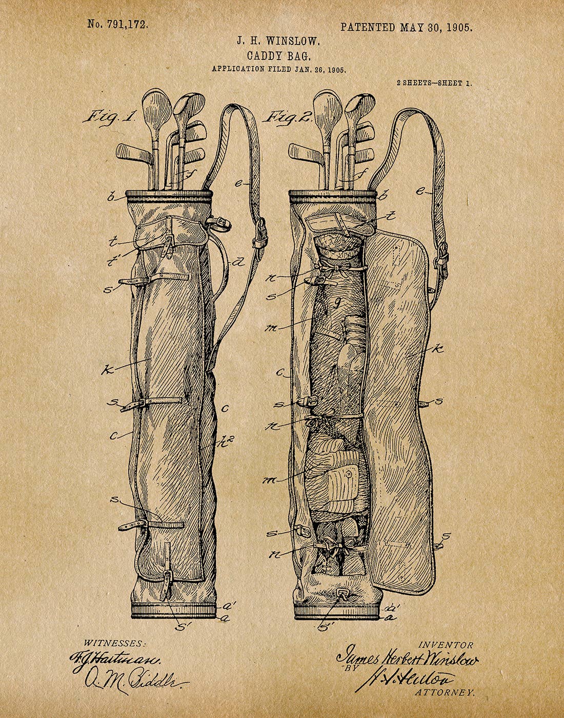 Caddy Bag 1905 Print  - Parchment