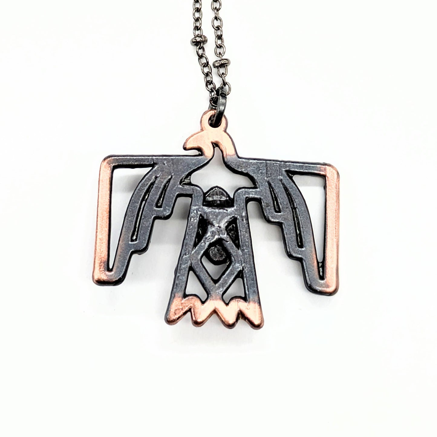 Gunmetal Thunderbird with Turquoise Pendant Necklace