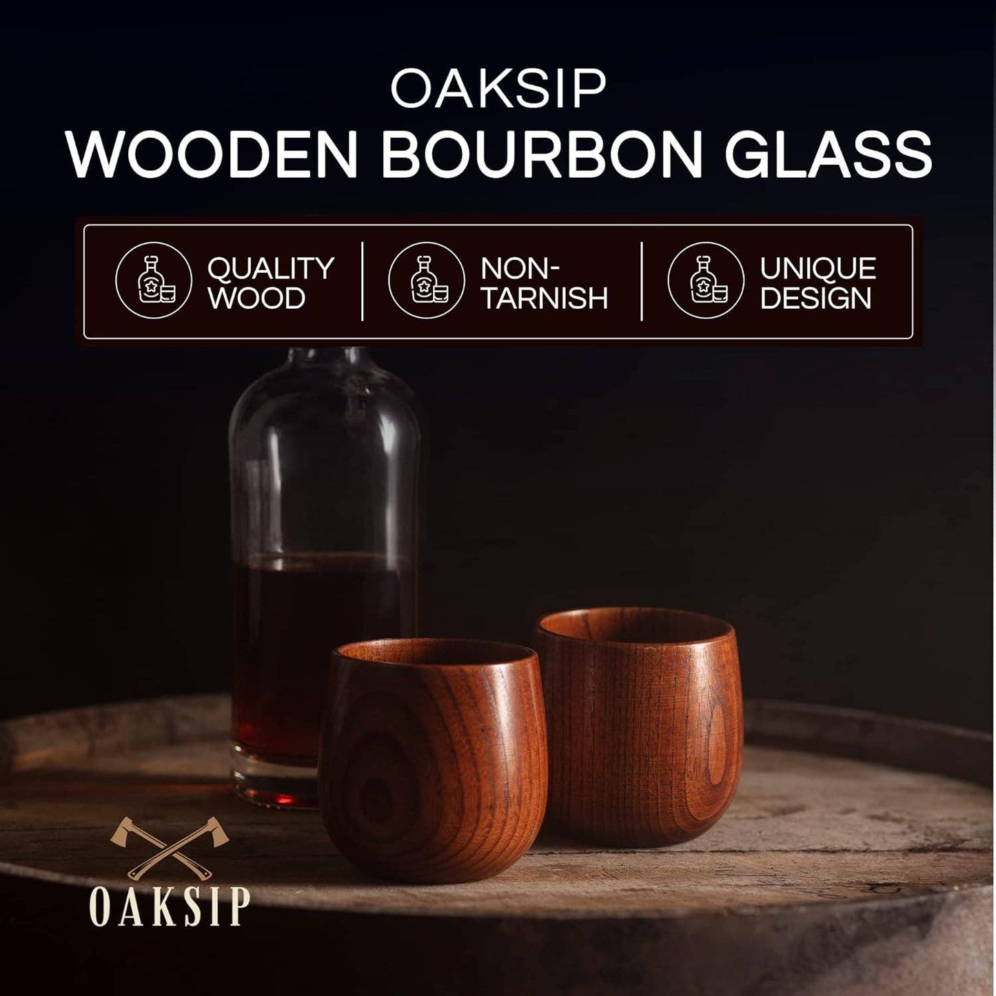 Oaksip Finished Wooden Bourbon/Whiskey Drinking Glass: 1 Pack