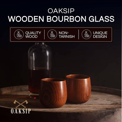 Oaksip Finished Wooden Bourbon/Whiskey Drinking Glass: 1 Pack