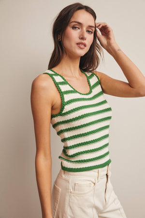 Striped Crochet Knit Tank - Green