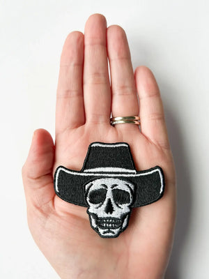 Skull Black Cowboy Hat Iron on Patch