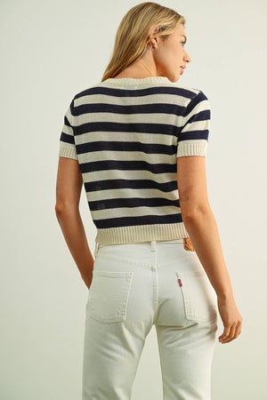 Striped Knit Short Sleeve- Navy