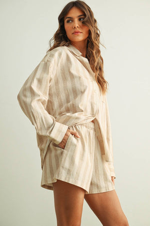 Coastal Striped Pull On Shorts - Oatmeal