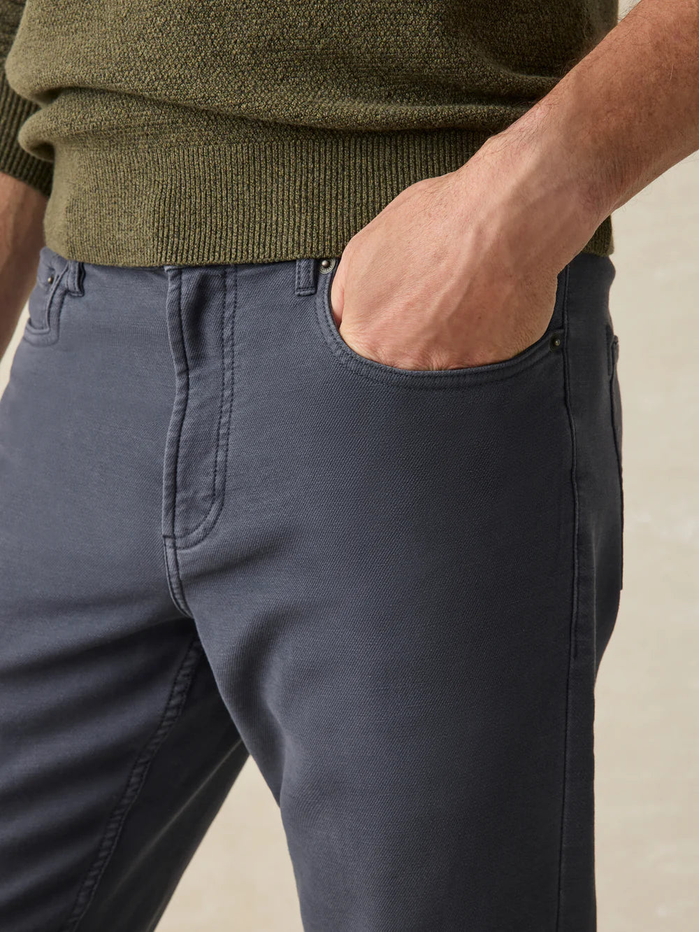 Stretch Terry 5-Pocket Pant- Navy