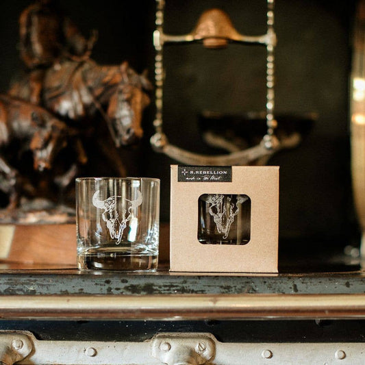 Western Etched Whiskey Glass - Buffalo