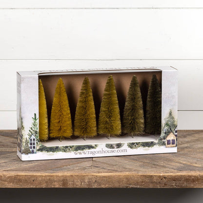 SET/6 - 9" MUSTARD HUES BOTTLE BRUSH TREES