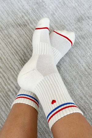 Embroidered Boyfriend Socks : Parchment + Heart
