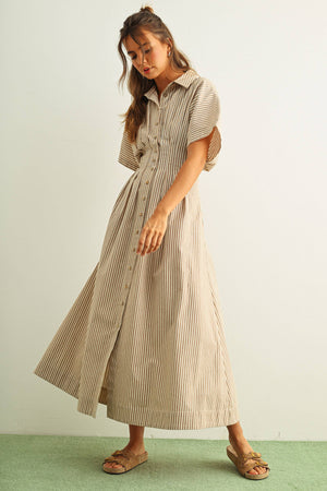 Striped Buttondown Shirt Dress - Sand