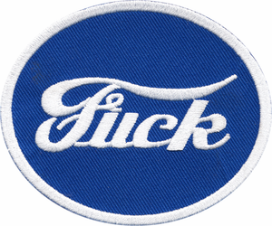 Patch - "Fuck" - White On Blue Oval - Ford Parody - Funny