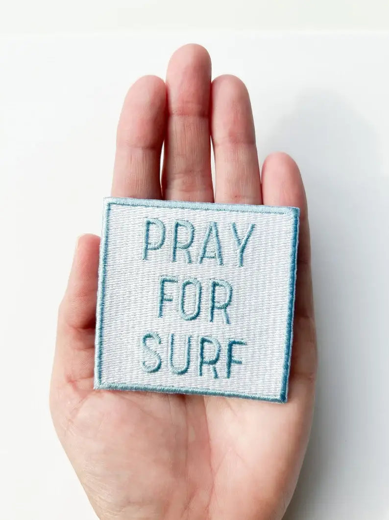 Blue Pray for Surf Embroidered Iron On Patch