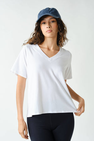 Pima Cotton Blend V-Neck Tee - White