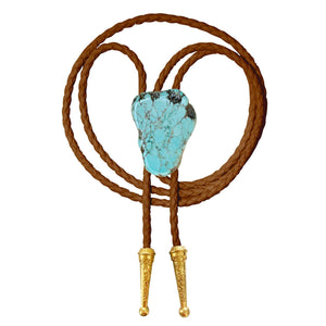 Gemstone Bolo Tie - Turquoise: Brown / Gold