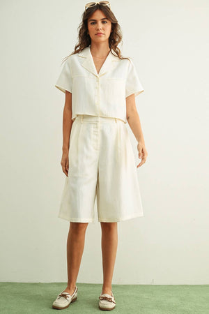 Molly Button Front Crop Blouse - Cream