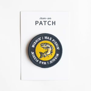 Wishing I Was Fishing Embroidered Iron on Patch