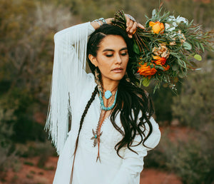 Gemstone Bolo Tie - Turquoise: Brown / Gold