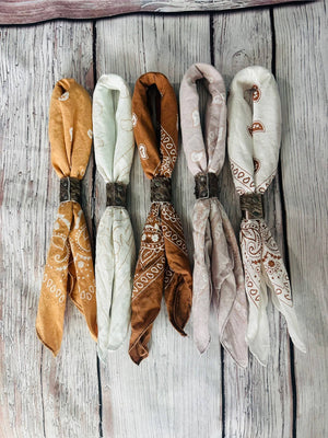 Hand Dyed Bandanas With Leather Slides : Terracotta Hues
