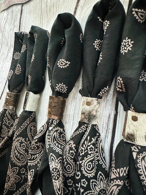 Hand Dyed Bandanas With Leather Slides : Black
