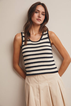 Striped Crochet Knit Tank - Green