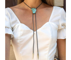 Gemstone Bolo Tie - Turquoise: Black / Gold