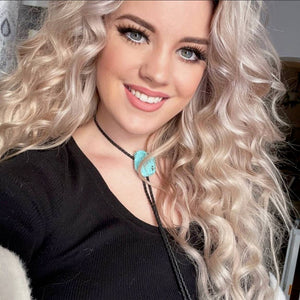 Gemstone Bolo Tie - Turquoise: Black / Gold