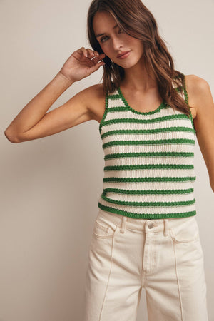 Striped Crochet Knit Tank - Green