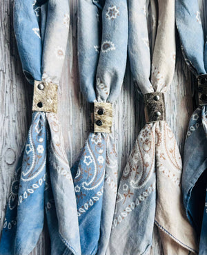 Hand Dyed Bandanas With Leather Slides : Denim Hues