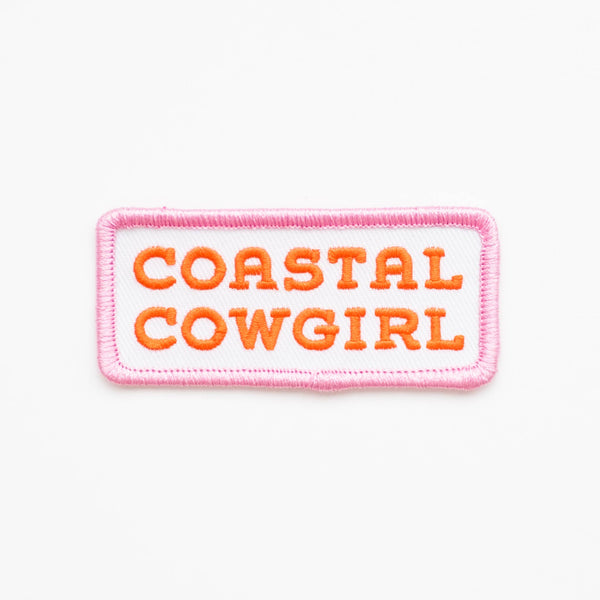 Coastal Cowgirl Embroidered Iron on Patch Pink+Orange