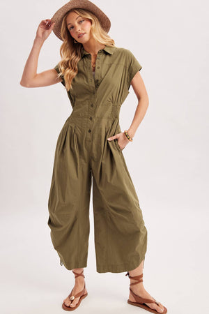 Button Down Jumpsuit - Olive
