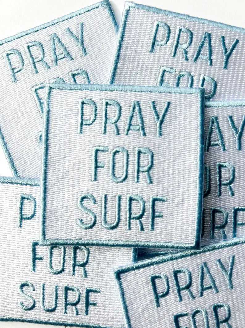 Blue Pray for Surf Embroidered Iron On Patch