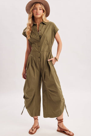 Button Down Jumpsuit - Olive
