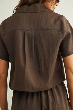 Mae Button Down Blouse - Chocolate Brown