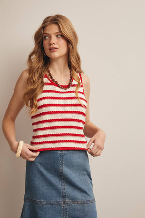 Striped Crochet Knit Tank - Green