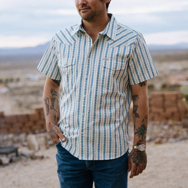 Serape Pearl Snap Short Sleeve: Teal