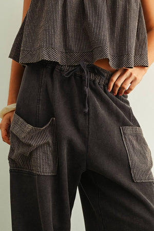 Stripe Pocket Utility Sweatpants- Black