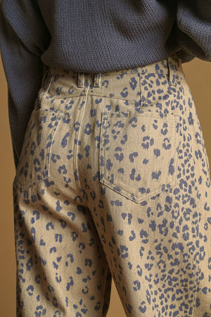 Leopard Print Barrel-Leg Pants