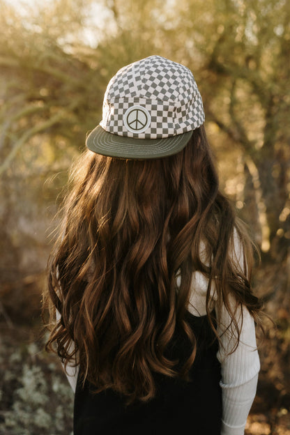 Peace Checkered Kids Flat Brim Hat