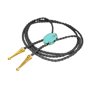 Gemstone Bolo Tie - Turquoise: Black / Gold