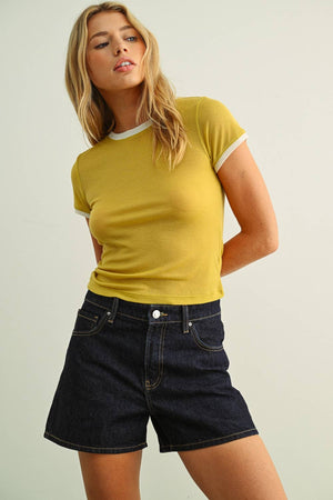 Essential Ringer Short Sleeve Tee : Mustard/Cream