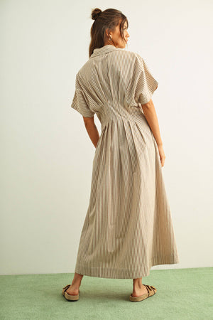 Striped Buttondown Shirt Dress - Sand