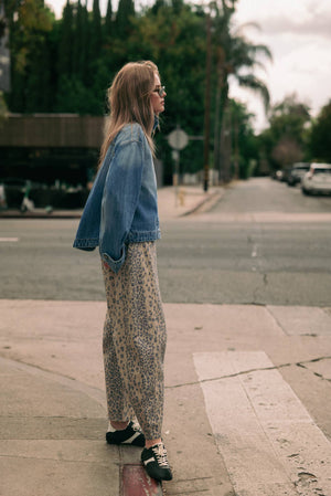 Leopard Print Barrel-Leg Pants
